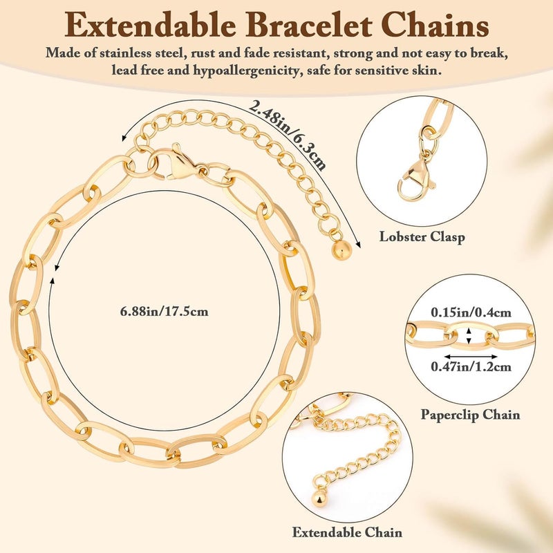 Flasoo 416 Pieces Gold Charm Bracelet Making Kit, Including Paperclip Chain Bracelets, Charms, Jump Rings for Jewelry Making - Image 3